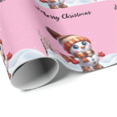 Santa & snowflakes on a pink background Christmas Geschenkpapier (Rolleneckpunkt)