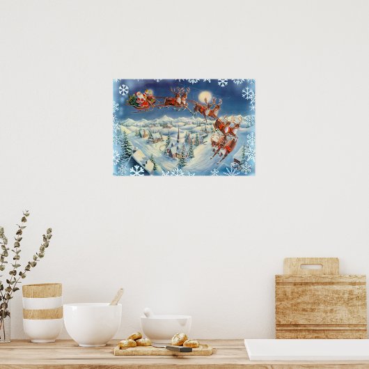 SANTA SNOWFLAKES & SLEIGES by SHARON SHARPE Poster (Küche)