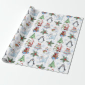 Santa Snowman Cat Penguin Wrapping Paper Geschenkpapier (Ungerollt)