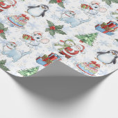 Santa Snowman Cat Penguin Wrapping Paper Geschenkpapier (Ecke)