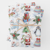 Santa Snowman Cat Penguin Wrapping Paper Geschenkpapier Set (Beispiel)