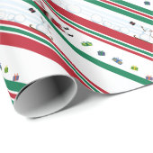 Santa & Snowman Christmas Stripes Geschenkpapier (Rolleneckpunkt)