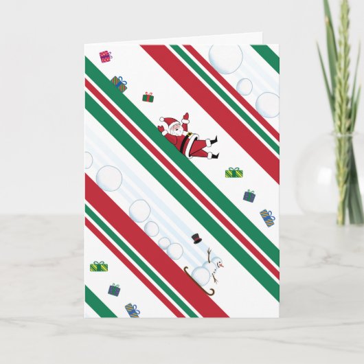 Santa & Snowman Christmas Stripes Karte (Vorderseite)