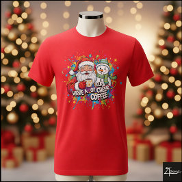 Santa Snowman Coffee Cheer Paint Splatter T-Shirt