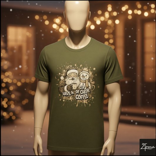 Santa Snowman Coffee Cheer Paint Splatter T-Shirt