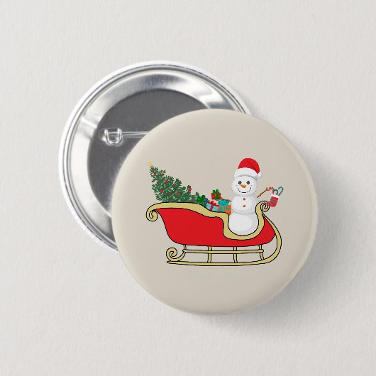 Santa snowman distributing gifts button (Vorne & Hinten)