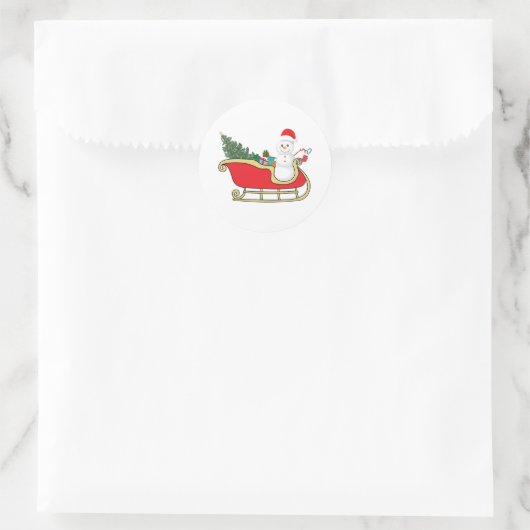 Santa snowman distributing gifts runder aufkleber (Tasche)