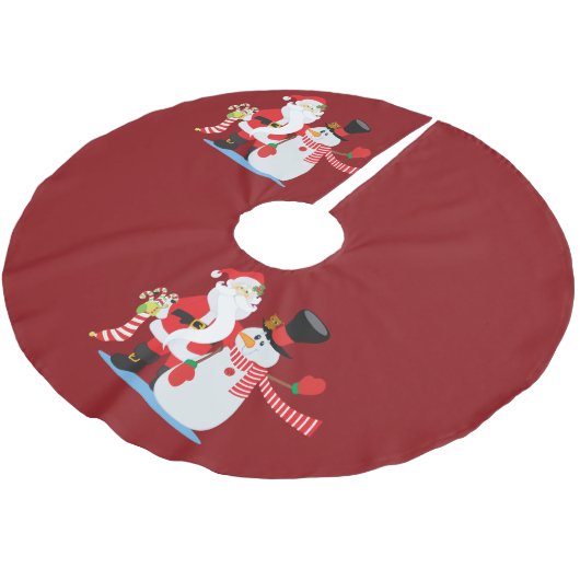 Santa Snowman Festival Tree Skirt Polyester Weihnachtsbaumdecke (Schrägansicht)