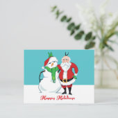 Santa Snowman Foto Feiertagspostkarte (Stehend Vorderseite)