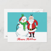 Santa Snowman Foto Feiertagspostkarte (Vorne/Hinten)