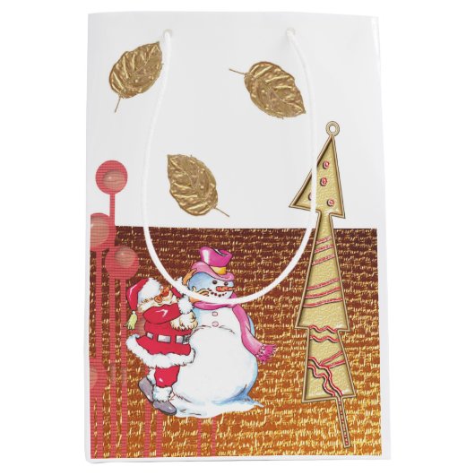 Santa Snowman Frohe Weihnachtsgeschenktaschen Mittlere Geschenktüte (Vorderseite)
