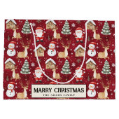 Santa Snowman Pine Tree red Custom Frohe Weihnacht Große Geschenktüte (Rückseite)