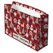 Santa Snowman Pine Tree red Custom Frohe Weihnacht Große Geschenktüte (Rückseite Schrägansicht)