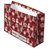 Santa Snowman Pine Tree red Custom Frohe Weihnacht Große Geschenktüte (Vorderseite Schrägansicht)