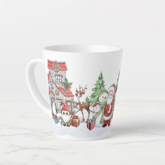 Santa Snowman Reindeer Christmas Latte Tasse (Linke Ecke)