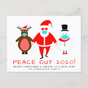 Santa Snowman Reindeer Face Mask Peace Out 2020 Feiertagspostkarte