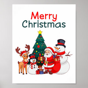 Santa Snowman Reindeer Festival Frohe Weihnachten Poster