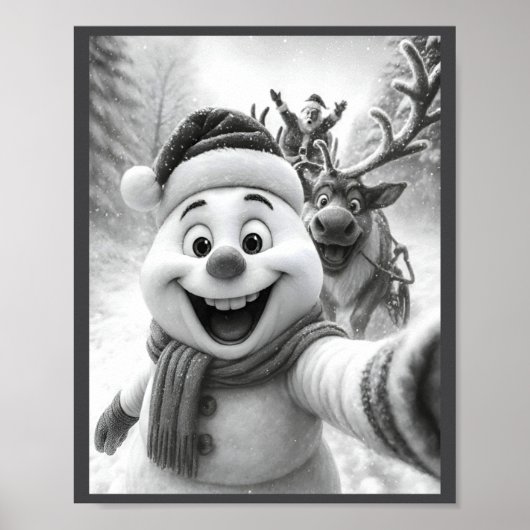 Santa Snowman Reindeer Taking A Selfie Photo Chris Poster (Vorne)