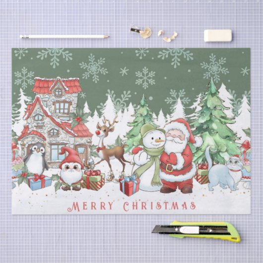 Santa Snowman Reindeer Weihnachten Seidenpapier (Handwerk)