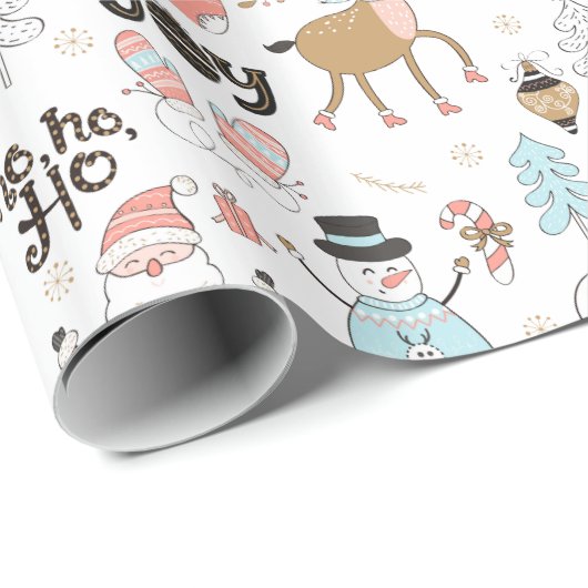 Santa, Snowman, Rentiermuster ID559 Geschenkpapier (Rolleneckpunkt)