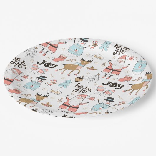 Santa, Snowman, Rentiermuster ID559 Pappteller (Schrägansicht)