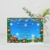 Santa Snowman Snowflakes Weihnachtsfest Party Einl Einladung (Stehend Vorderseite)