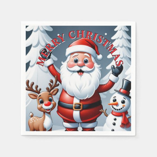 Santa, Snowman und Ralph der Reindeer Urlaub Serviette (Vorderseite)