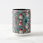 Santa Snowman Weihnachten Zweifarbige Tasse (Mittel)