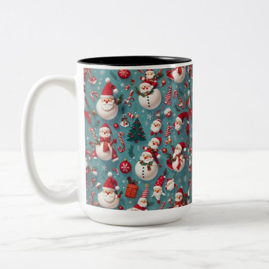 Santa Snowman Weihnachten Zweifarbige Tasse (Links)