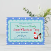 Santa Snowman Weihnachts-Party Einladung (Stehend Vorderseite)