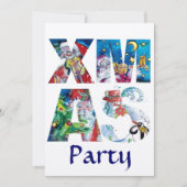 SANTA & SNOWMAN XMAS NIGHT PARTY Champagner Einladung (Vorderseite)