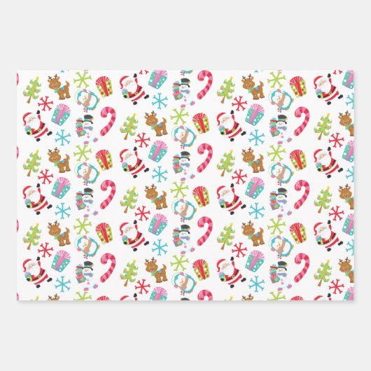 Santa, Snowmen & Reindeer Geschenkpapier Set (Vorderseite)