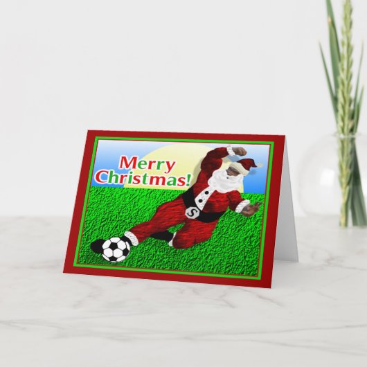 Santa Soccer Frohe Weihnachtskarte Feiertagskarte (Vorderseite)