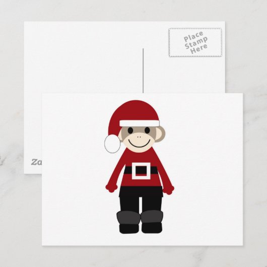 Santa Sock Monkey Feiertagspostkarte (Vorne/Hinten)