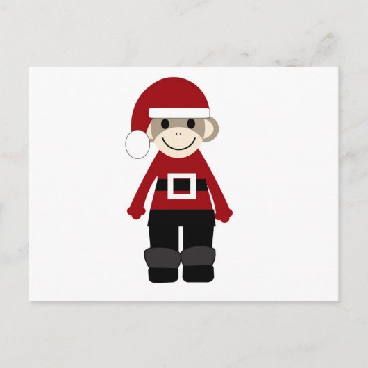 Santa Sock Monkey Feiertagspostkarte (Vorderseite)