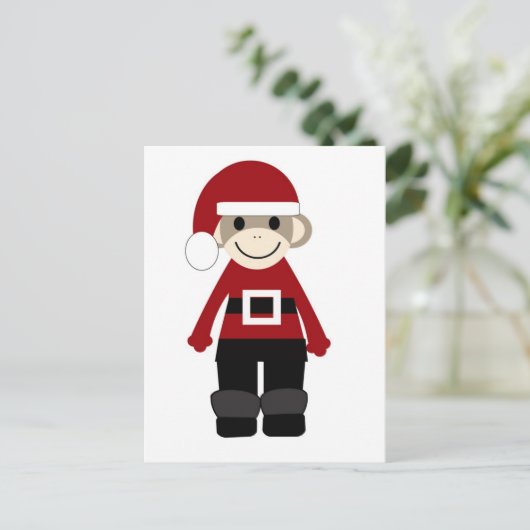 Santa Sock Monkey Feiertagspostkarte (Stehend Vorderseite)