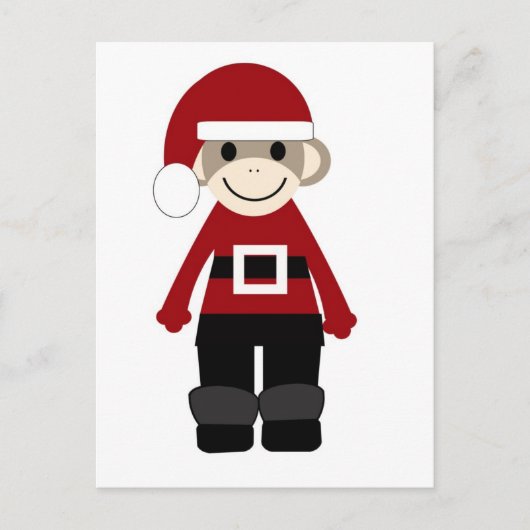 Santa Sock Monkey Feiertagspostkarte (Vorderseite)