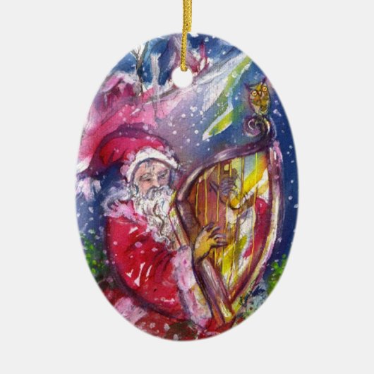 SANTA SPIELEN HARP IN MOONLIGHT Red Ruby Weihnacht Keramik Ornament (Vorne)