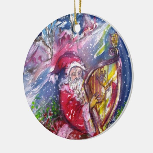 SANTA SPIELEN HARP IN MOONLIGHT Red Ruby Weihnacht Keramik Ornament (Links)