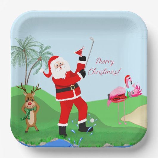 Santa Spielen mit Martini-Party Pappteller (Vorderseite)