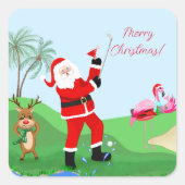 Santa Spielen mit Martini-Party Quadratischer Aufkleber (Vorderseite)