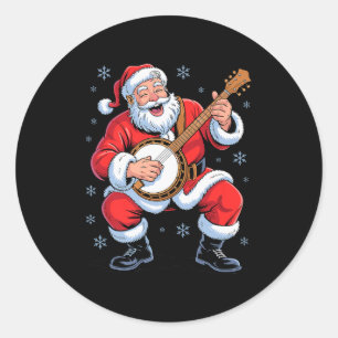 Santa spielt Banjo Lustiger Feiertag Weihnachten X Runder Aufkleber