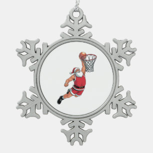 Santa spielt Basketball Weihnachten Sportliebhaber Schneeflocken Zinn-Ornament