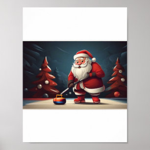 Santa spielt Curling Rock Poster