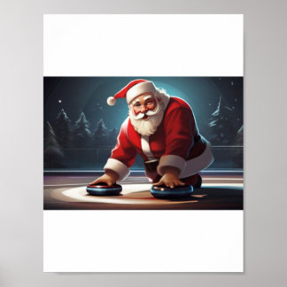 Santa spielt Curling Rock Poster