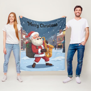 Santa spielt ein Saxophon Weihnachts-Fleece-Decke Fleecedecke