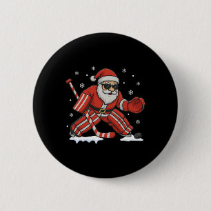 Santa spielt Eishockey-Torwart Weihnachten  Button