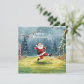 Santa spielt Fußball Weihnachtsfeiertag Feiertagskarte (Stehend Vorderseite)