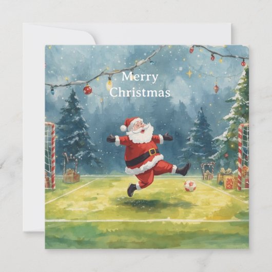 Santa spielt Fußball Weihnachtsfeiertag Feiertagskarte (Vorderseite)