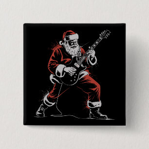 Santa spielt Gitarre Retro 90er Weihnachten Rock Button